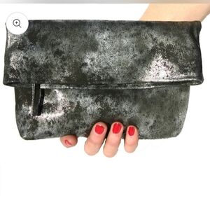Kim White Foldover Clutch Bag with Magnet - Smoky Black $175 New